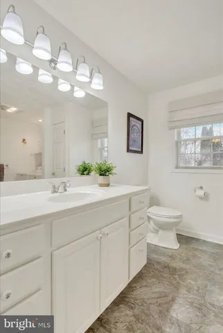 a bathroom with a toilet a sink and mirror