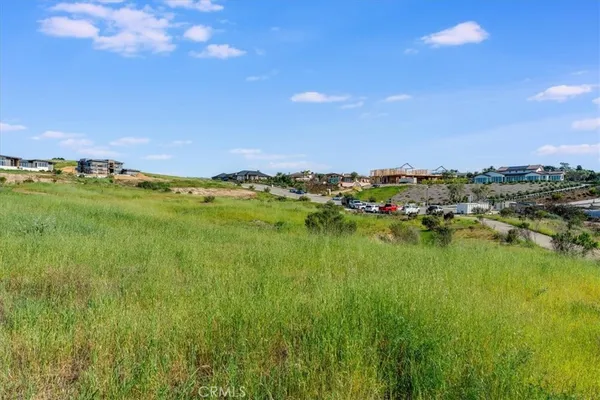 a view of a big yard with lots of green space and mountain view in the background