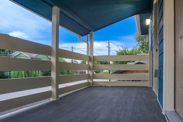 a view of a building from a living room