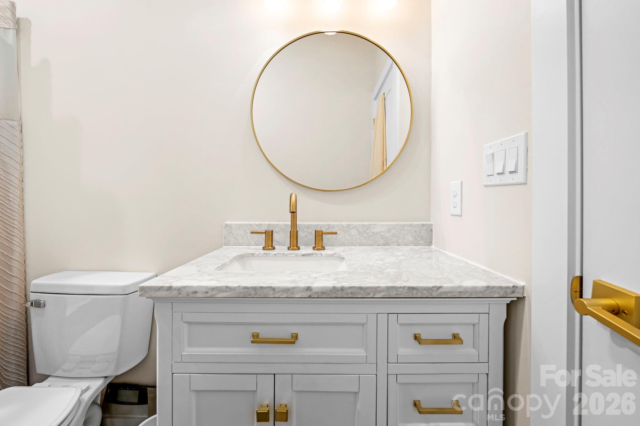 2462 Shoal Road Crouse, NC 28033 - Photo 31 of 35 a bathroom with a sink a toilet and a mirror