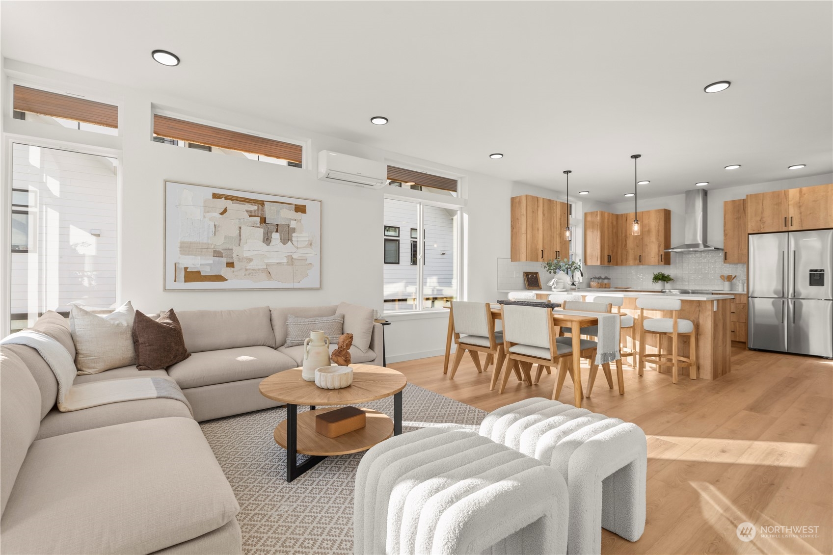 508 North 48th Street Seattle, WA 98103 - Photo 17 of 38 a living room with furniture kitchen and a view of kitchen
