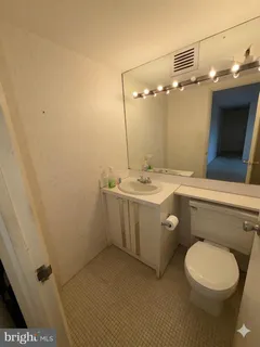 a bathroom with a toilet a sink and mirror