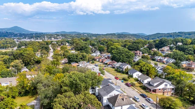 a view of a city with a lake