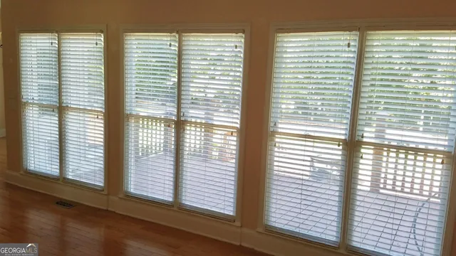 a view of a large window with a balcony