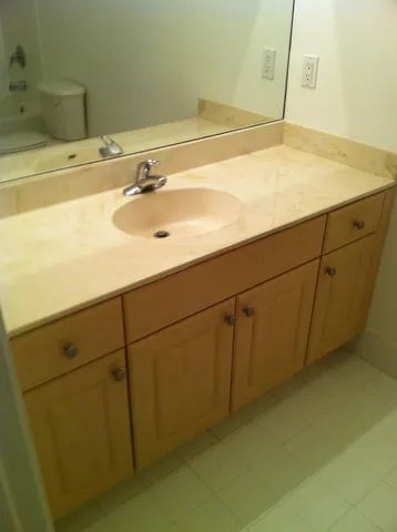 a bathroom with a sink and a shower