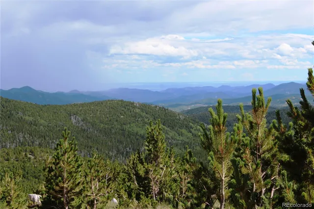a view of a field of grass and mountain view