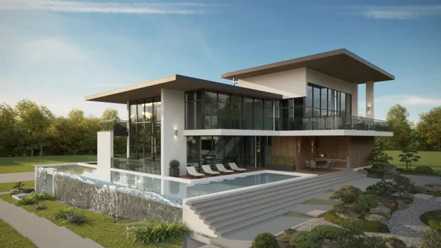 a view of a house with sitting area and garden