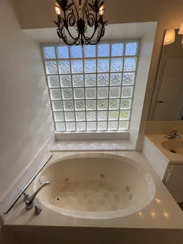 a bathroom with a bathtub
