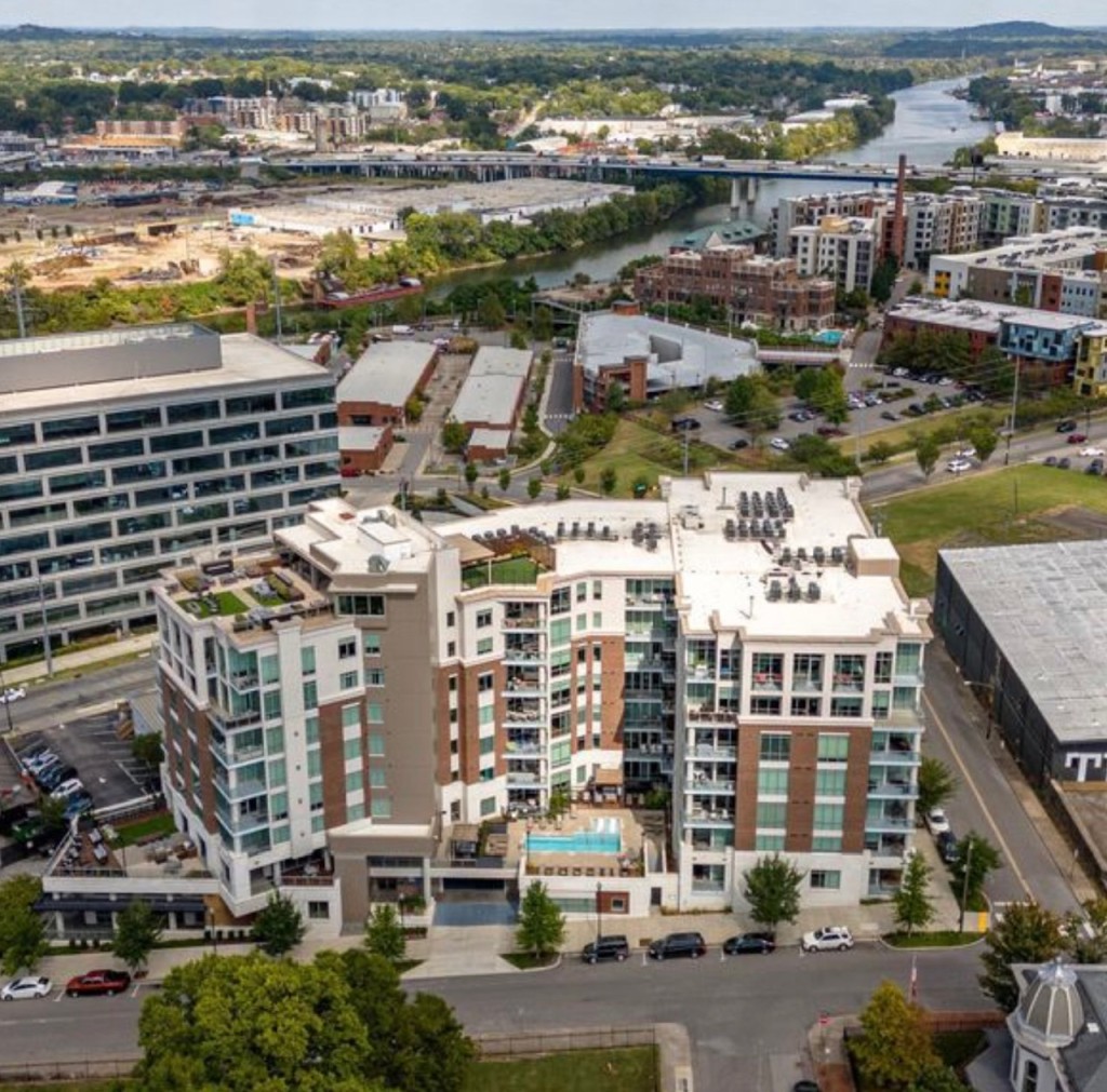 20 Rutledge Street, Unit 108 Nashville, TN 37210 - Photo 36 of 56 an aerial view of residential building with parking