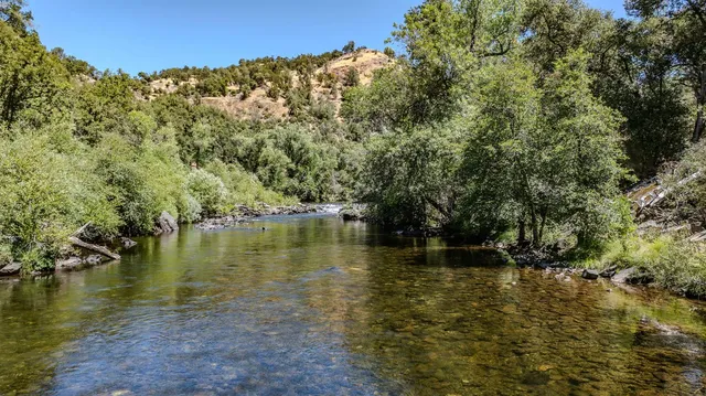 a view of a lake with houses in the background