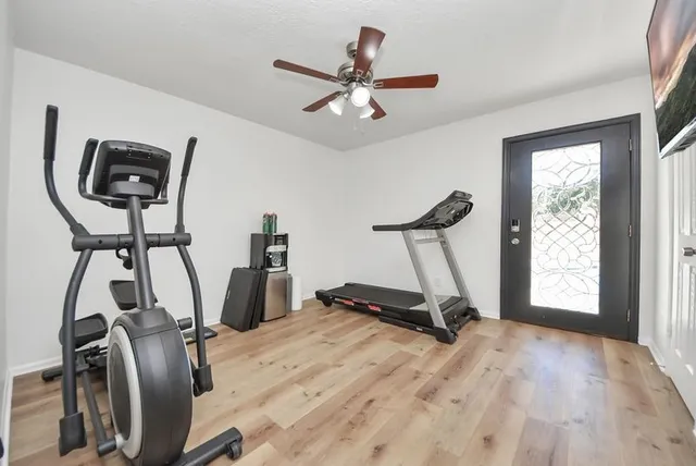 a view of a room with gym equipment