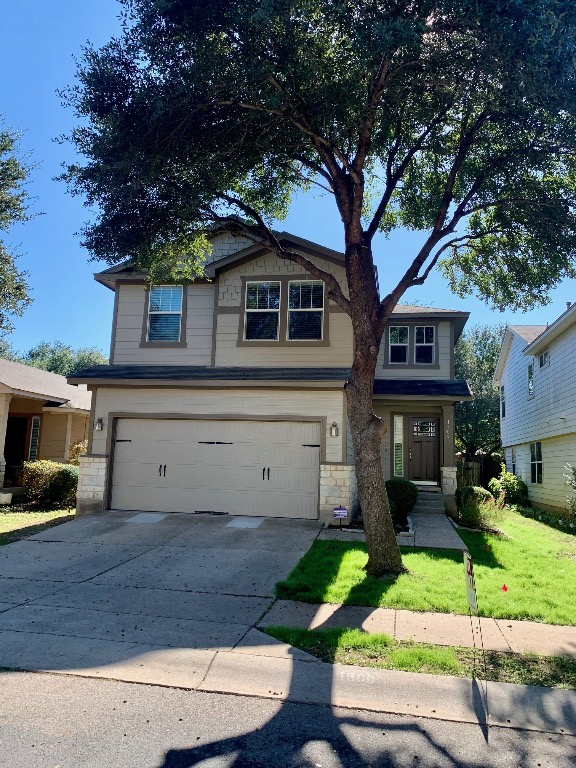 a tree in front of a white house