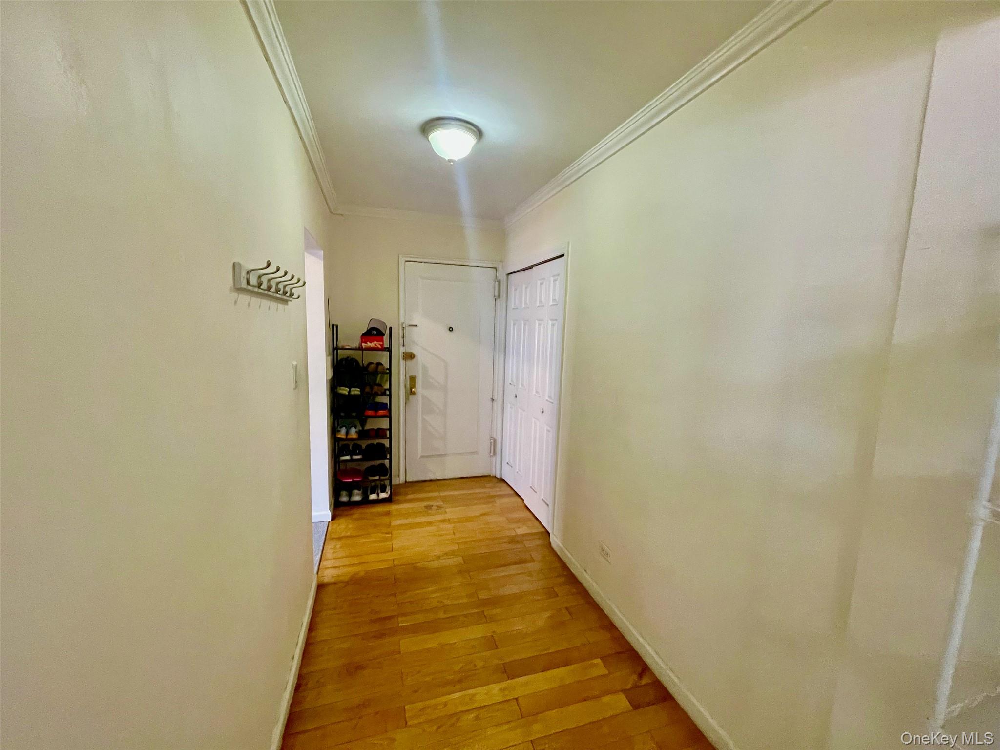 44-25 Macnish Street, Unit 5B Queens, NY 11373 - Photo 17 of 19 a view of a hallway with wooden floor and closet