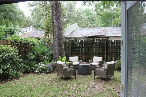 a house view with a backyard space