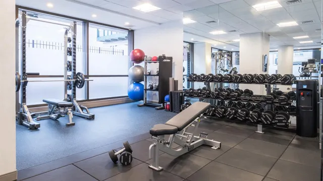 a view of a room with gym equipment