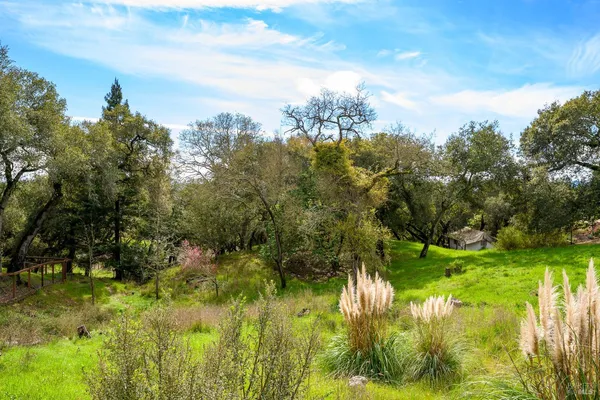 a view of a lake with a yard