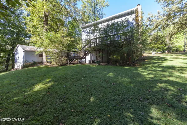 a view of a trees in a yard