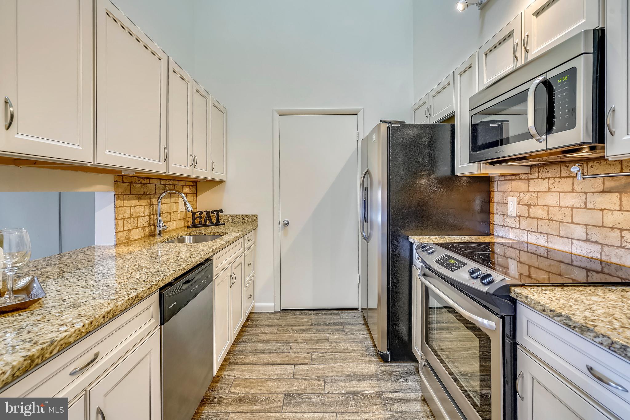 Stainless steel appliances and granite countertops