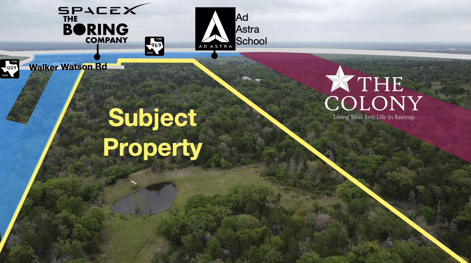 Walker-watson Walker-Watson Road Bastrop, TX 78602 - Photo 1 of 1 Aerial view of a heavily wooded area and a large body of water