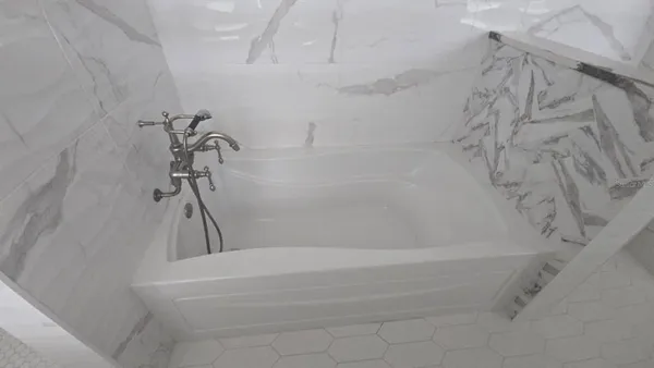 a bathroom with a bathtub