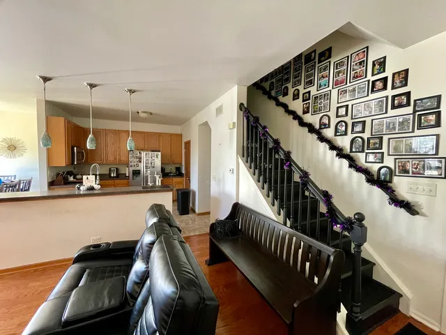 a view of a balcony with car parked