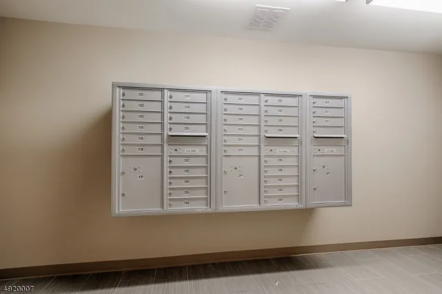 a view of a backyard with large trees