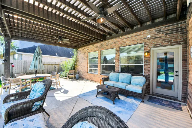 a outdoor living space with furniture