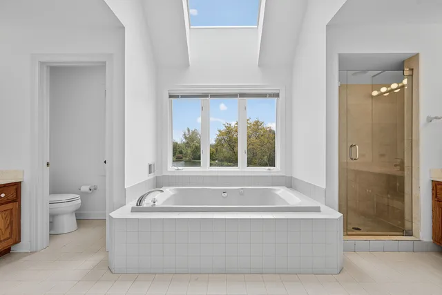 a bathroom with bathtub shower and toilet