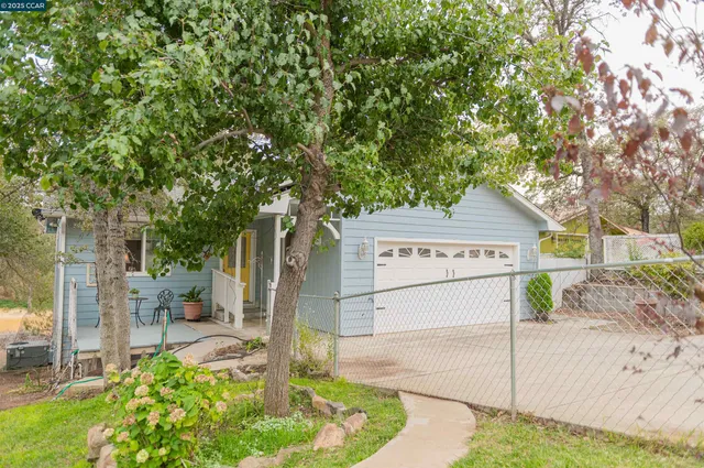 a view of a house with a tree in front of it