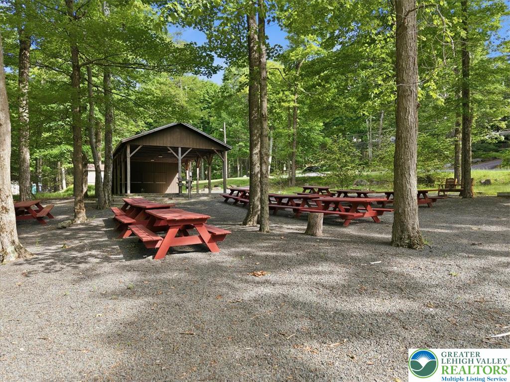 143 Logger Road Canadensis, PA 18325 - Photo 30 of 32 An inviting gathering space with multiple picnic tables and a covered pavilion for outdoor enjoyment.