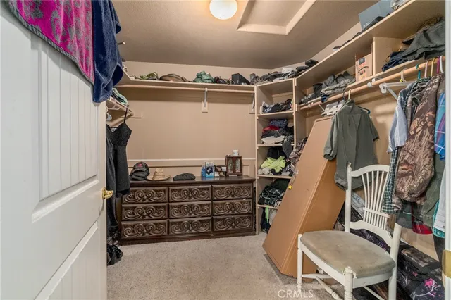 a view of walk in closet with clothes and shoes