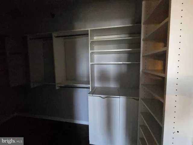 a view of walk in closet with empty racks