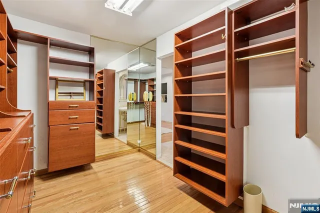 a view of walk in closet with clothes and shoes