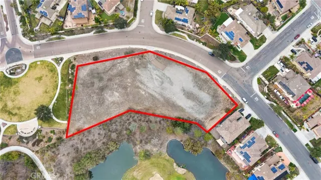 an aerial view of a swimming pool