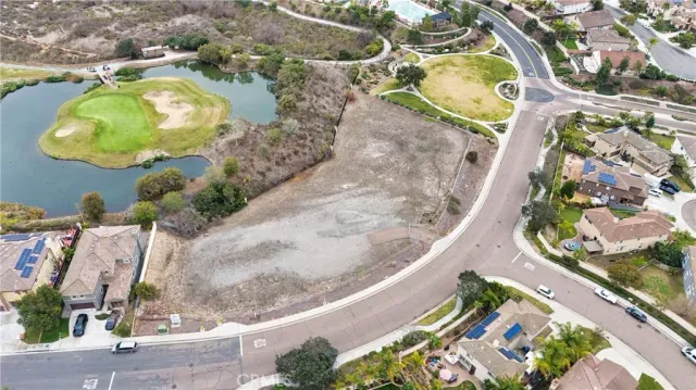 an aerial view of a swimming pool
