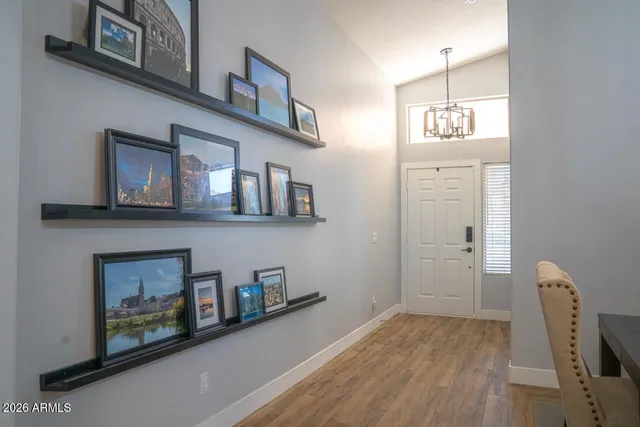 a view of a fireplace with wooden floor