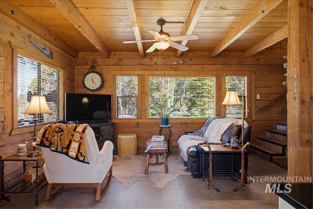 143 East Lk Frk Road McCall, ID 83638 - Photo 7 of 49 Spacious living area featuring exposed wood beams
