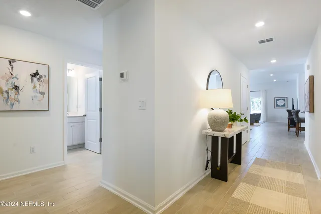 a view of dining room with wooden floor