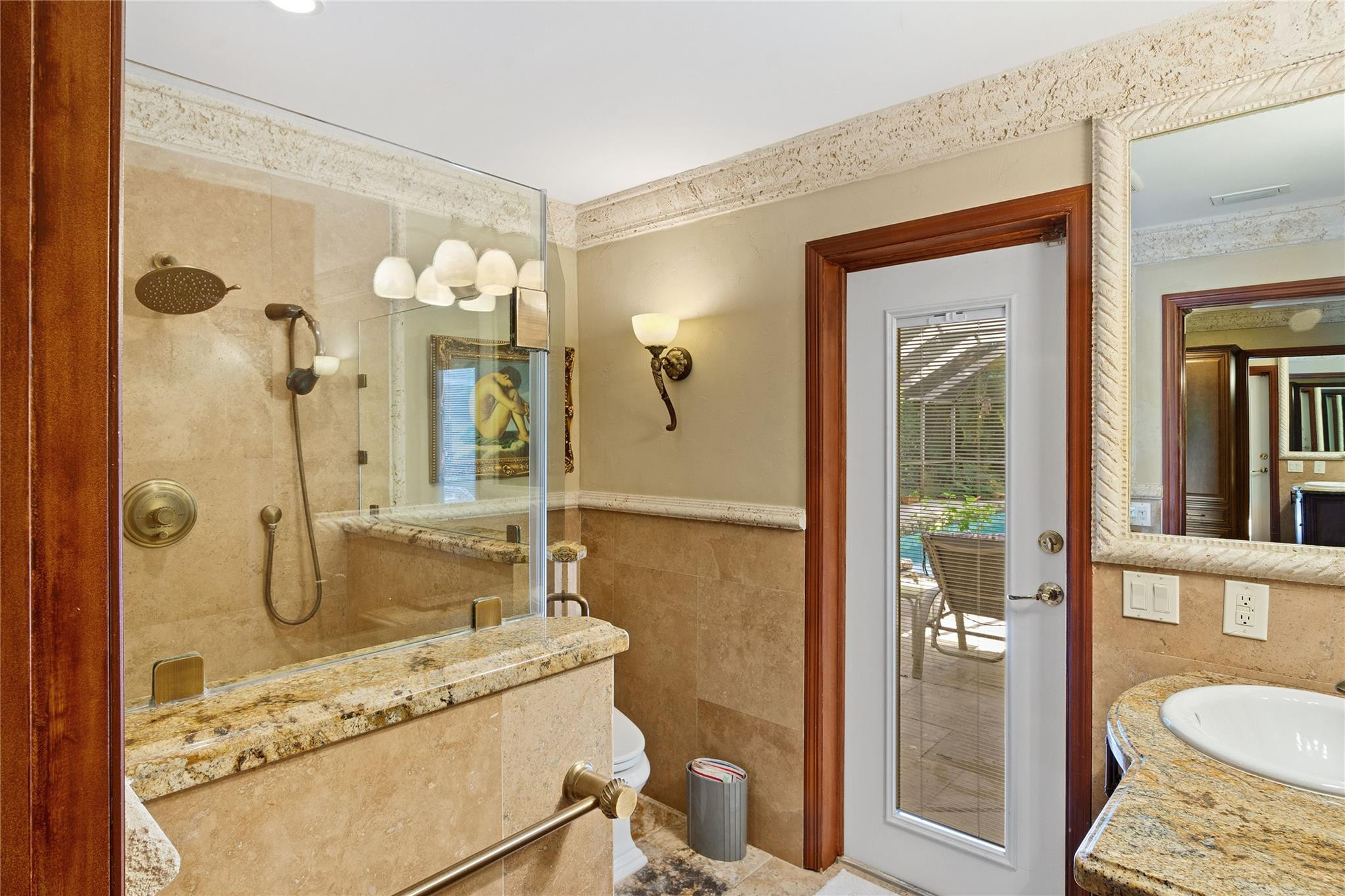 6832 Viento Way Boca Raton, FL 33433 - Photo 21 of 31 a bathroom with a granite countertop sink mirror and shower