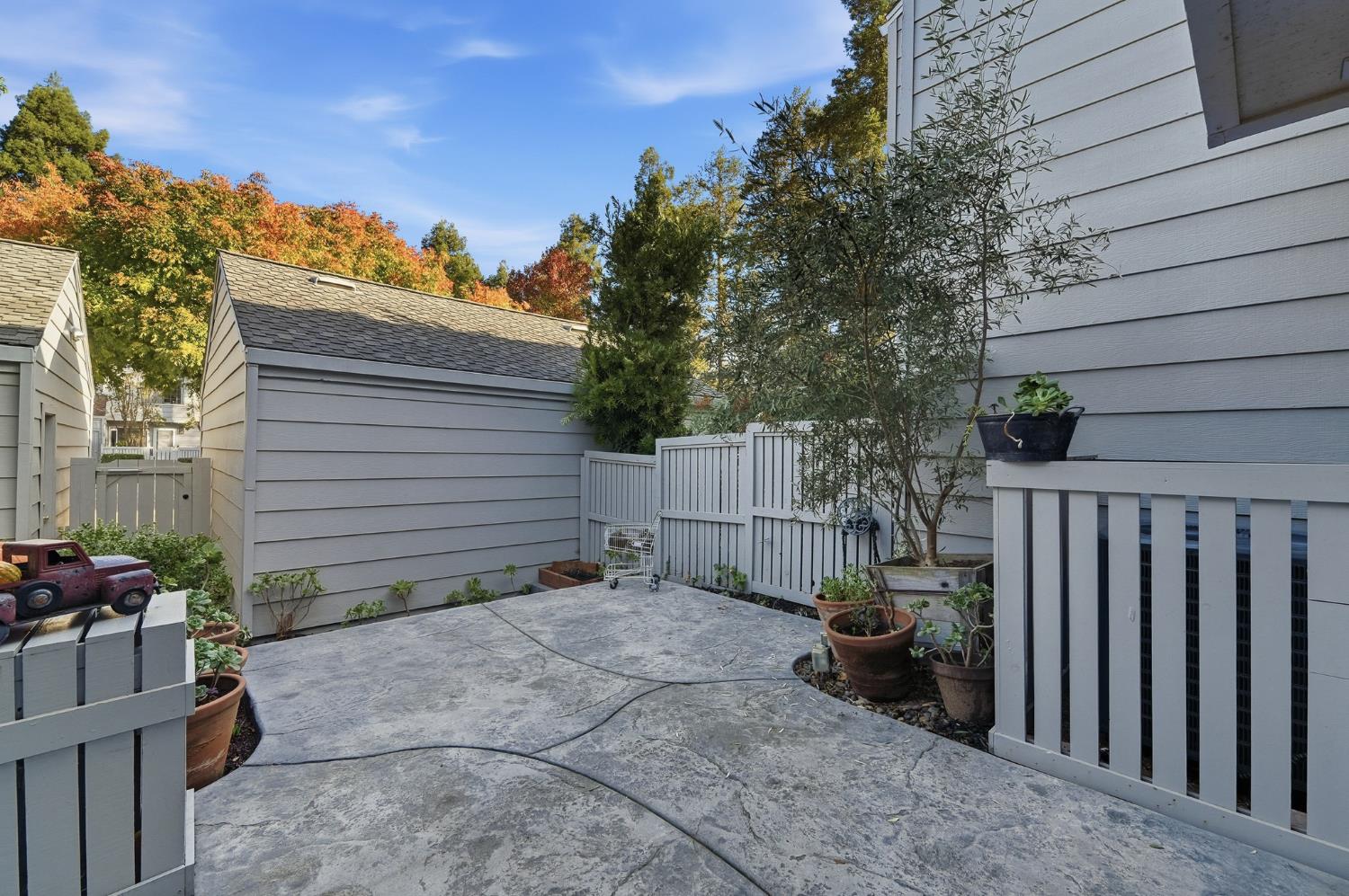 230 West Rumble Road, Unit C Modesto, CA 95350 - Photo 11 of 54 a view of a backyard with sitting area and tree