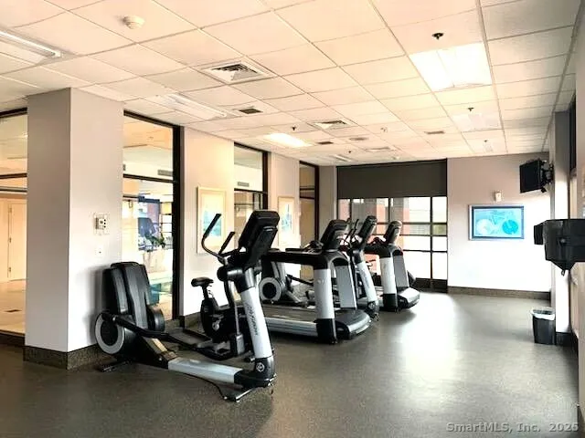 a view of a room with gym equipment