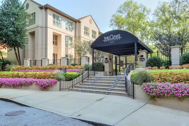 a front view of a building with an outdoor space