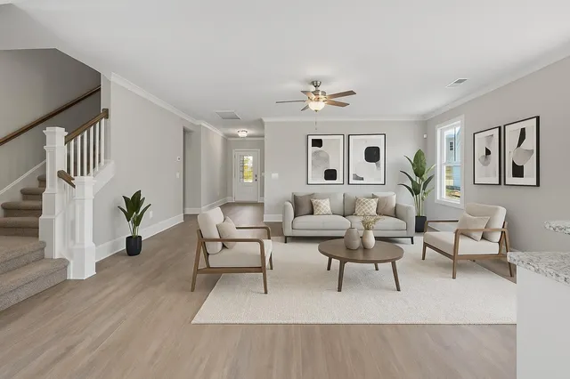 a living room with furniture