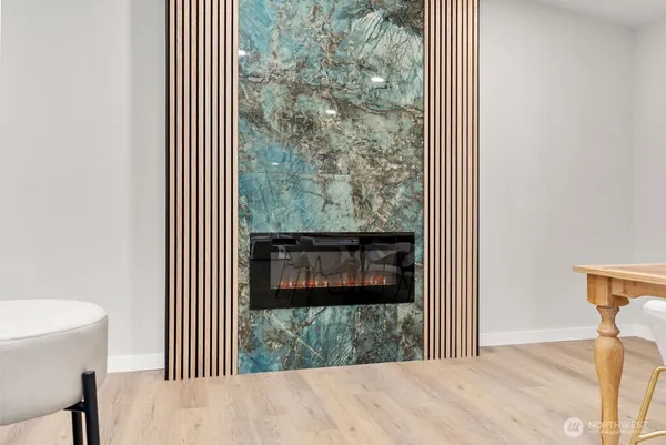 a view of a room that has a window in it