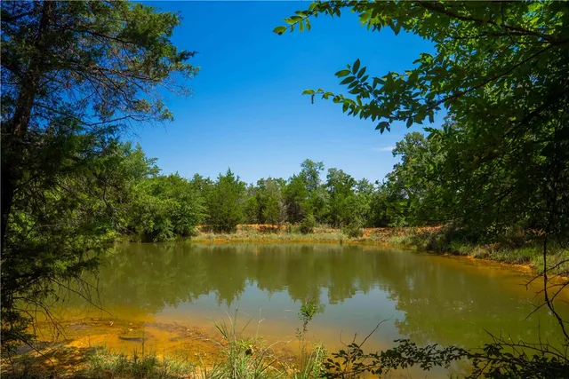 a view of a lake with houses in the background