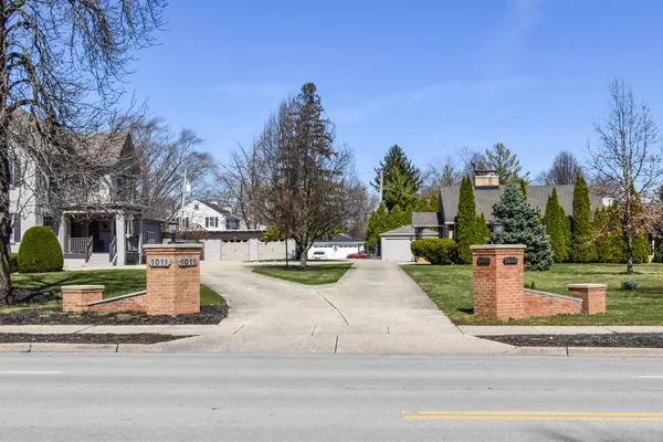a view of street with a houses