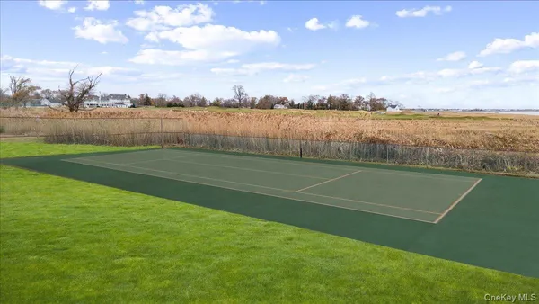 a view of a lake with houses in the background