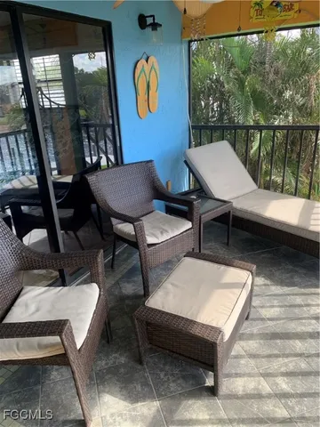 a outdoor space with a couch and a table