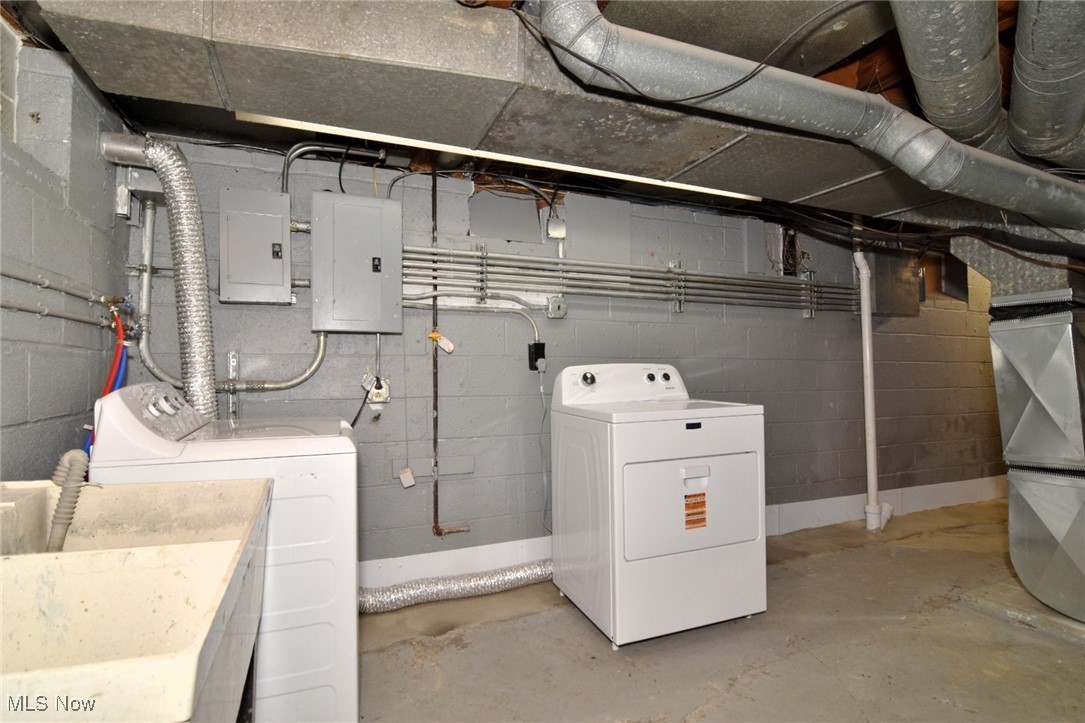 3679 Fenley Road Cleveland Heights, OH 44121 - Photo 37 of 45 Utilities with electric panel, washing machine and clothes dryer, and heating unit