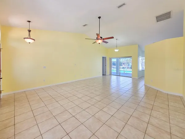 a view of a room with a chandelier